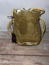 Comeco Gold Metal Bead Drawstring Art Deco Evening Bag