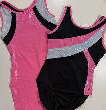 Justice Sz 14 Black Pink Silver Dance / Gymnastics Leotard Lot Of 2 Sleeveless