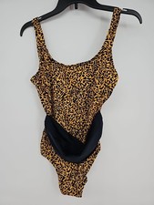 Vintage Cole of California Swimsuit 14 Geometric Orange Print w Sash 80s USA