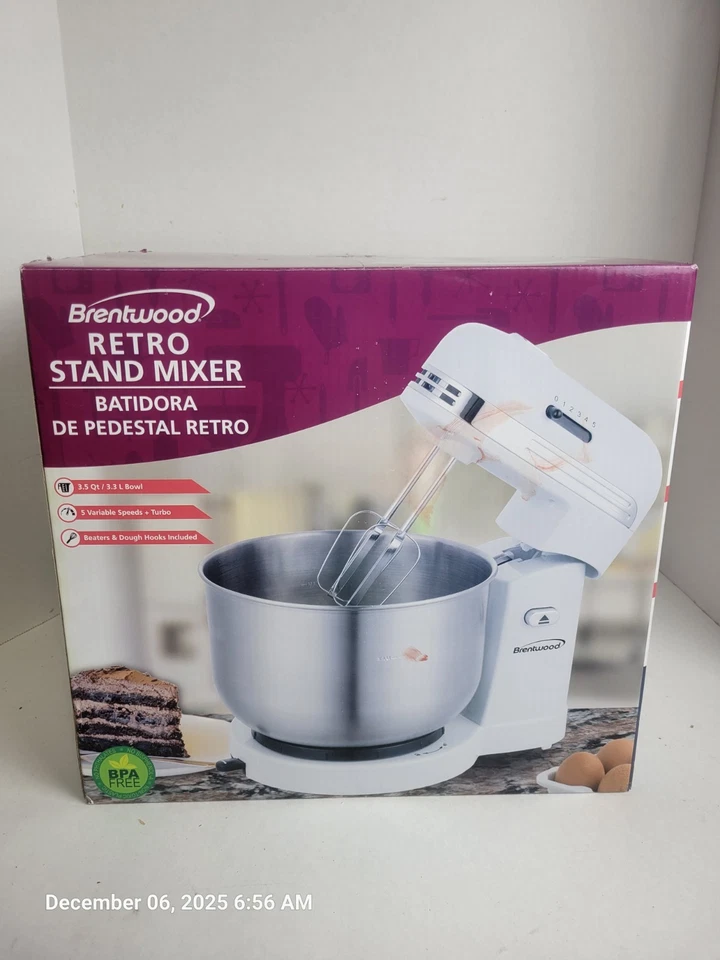 Mezclador de pie retro Brentwood 3,5 cuartos blanco • Nuevo Foto 4 de 4