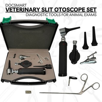 Profi LED Veterinär Otoskop Kit Haustier Hund Katze Ohr Zielfernrohr Reiniger mit Pinzette UK