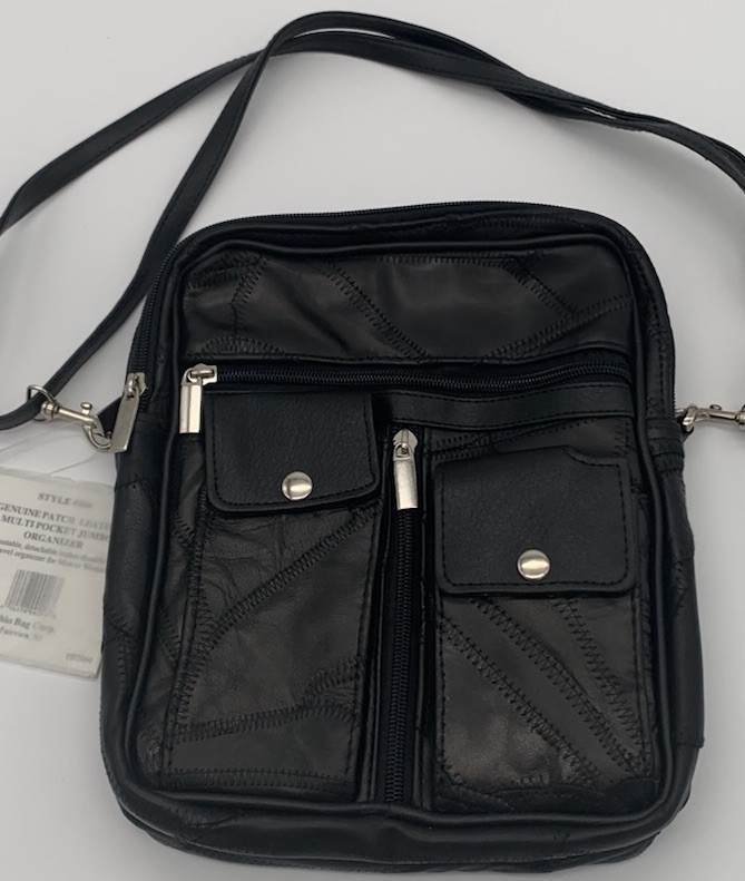 Vintage Patch Leather Medium Black Crossbody Line… - image 1