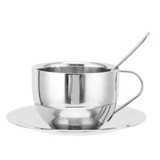 Insulated Espresso Cup 4oz, Dual Wall Stainless Steel Coffee Mug with Saucer,...