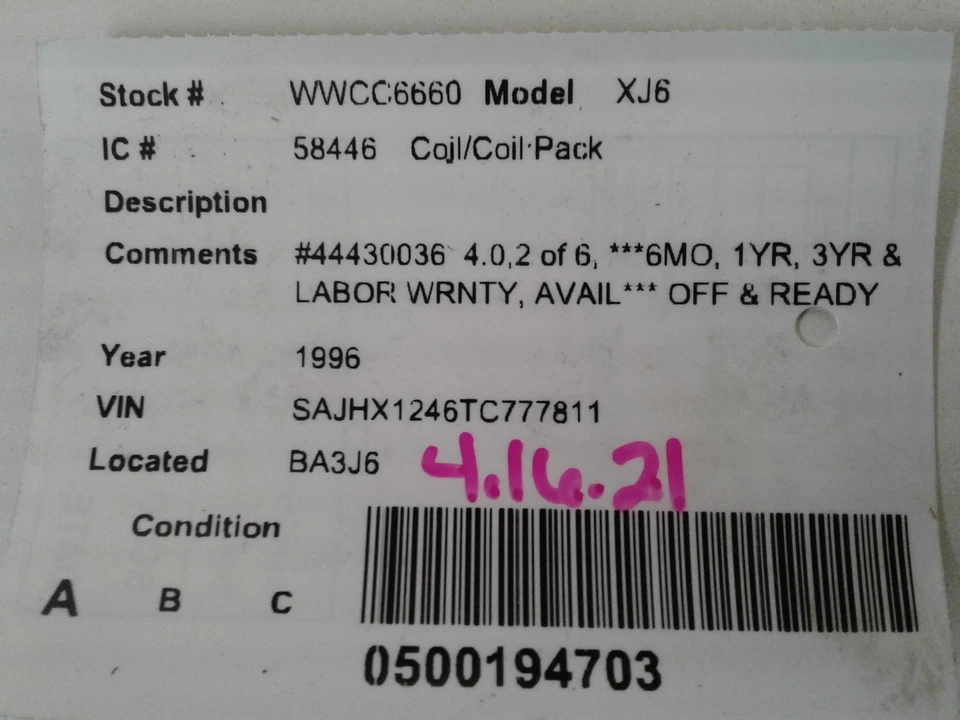 Б/у катушка зажигания подходит: 1996 Jaguar Xj6 класса A - Изображение 3 из 4