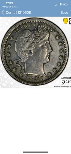 1892 25C Barber Quarter PCGS.