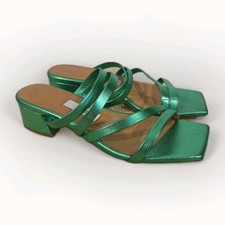 MIISTA Sold Out Green Metallic Eva Slip On Kitten Heel Sandal Shoe Sz 36