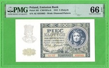 Poland 5 Zlotych 1941 P101 PMG66 Gem Unc  EPQ * Series AE *