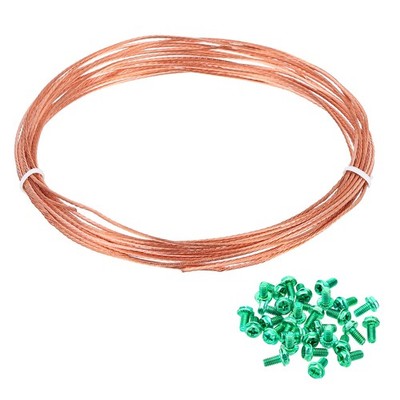 18 Gauge 20ft Bare Copper Ground Wire with 25Pcs #8-32 x 5/16'' Green Screws