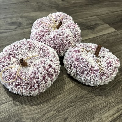 Handmade OOAK Set of 3 Super Soft Crochet Pumpkins in Plum with Cinnamon Stick