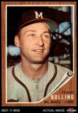1962 Topps #130 Frank Bolling Normal Tint Braves COMMON VARIATION 7 - NM