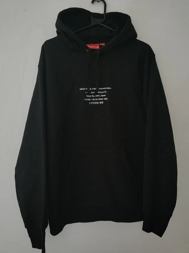 FW19 Supreme HQ Hooded Sweatshirt black hoodie L large Japan Tokyo Head Office