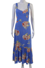 Intermix Womens Maxi Sundress Blue Floral V-Neck Rayon Tie Size 4