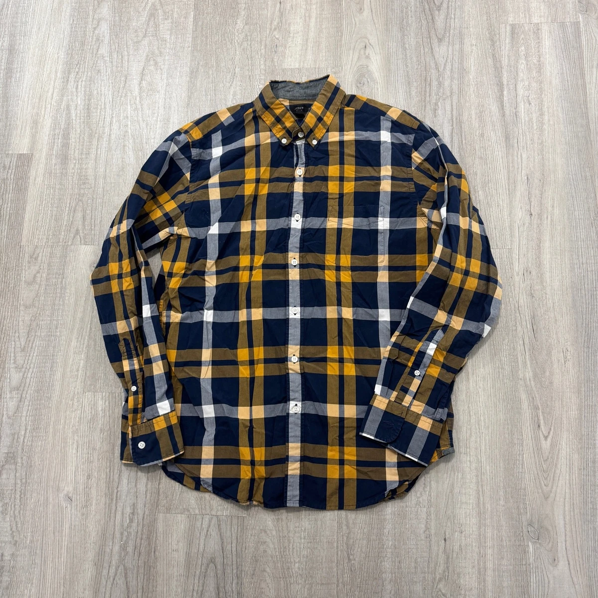 Chemise Homme J.Crew Grand Slim à Carreaux Orange Et Bleu Marine - Taille L - Coton - Occasion TB état