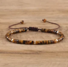 Natural Tiger Eye Beads Crystal Minimalist Boho Tibetan Adjustable Rope Bracelet