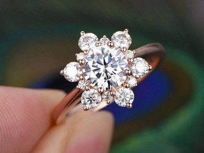 1.5ct Round Cut Moissanite Engagement Ring Floral Solitaire 14k Rose Gold Plated