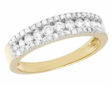 Men's 10K Yellow Gold Genuine Diamond 3 Row Wedding Band Ring 1 1/3 CT 5MM