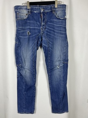 DSQUARED2 Denim Blue Stretch Slim Fit Moto Biker Jeans Size 54