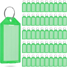 50 Pcs Plastic Key Tags with Labels, Key Labels with Ring and Label Window,Key I