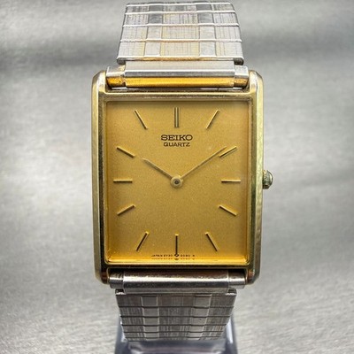 Seiko Watch Men 25mm Gold Dial Gold Tone Rectangle 5Y30-5069 New Battery VTG
