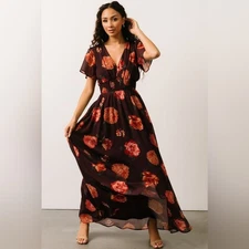 Baltic Born Birdie Maxi Dress In Eggplant Floral Orange Flowers Size XL