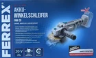 Ferrex Cordless Angle Grinder FAW-20, with Disc Cover, Additional Handle, New & Original Packaging