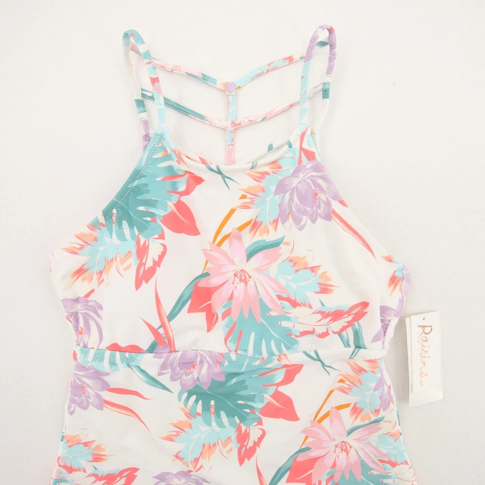 Raisins St. Croix Tankini Top Floral White Pink High Neck Ladder Back Small NWT - Image 3 of 4