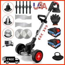 Electric Cordless Grass String Trimmer 2 Batteries Weed Wacker Lawn Edger Cutter