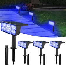Blue Solar Spot Lights Outdoor 4 Pack, 49 LED 2 Lighting Modes, IP65 Waterproof