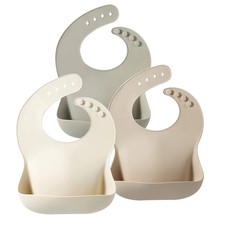 Set of 3 Silicone Baby Bibs, Waterproof Soft Adjustable Bibs for Babies Toddlers