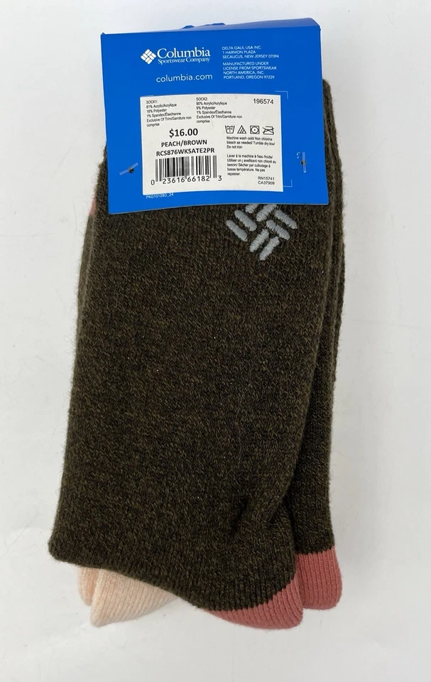 Calcetines térmicos interiores de lana Columbia para mujer 2 pares melocotón/marrón talla 4-10 Foto 2 de 4