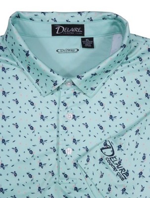 DRIWAY MENS XL FLORAL polo shirt performance Delaire country club golf DELRAY FL