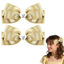 2 pcs gold hair bows for girls. Gold bows with alligator clips. Christmas and Va