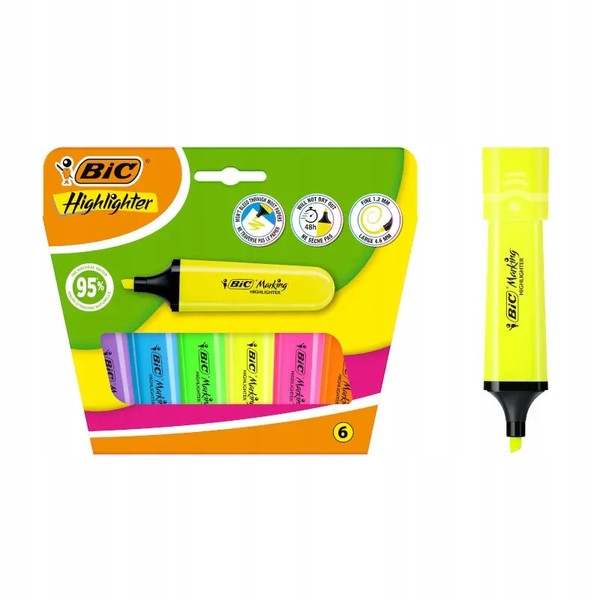 BIC Highlighter Flat ZakreŚLacze Tekstu Biurowe Neonowe 6 Sztuk BIC-image