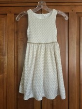 Tahari Girls Gold/Cream Shimmer Sleeveless Fit  Flare Dress Size 6