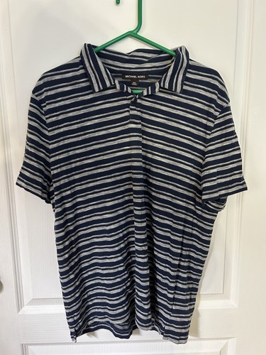 Michael Kors Men's Blue Striped Polo Shirt, Size XXL, Short Sleeve