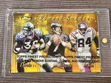 1999 Topps Finest Salute Gold Refractor Diecut #FS Elway, Davis, and Moss /100