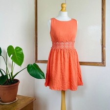 Forever 21 Acid Orange Crinkle Texture Crochet Waistband Mini Dress 12