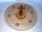 Amber Handled Flower Etched Sandwich Server Depression Glass 12 inch Mint