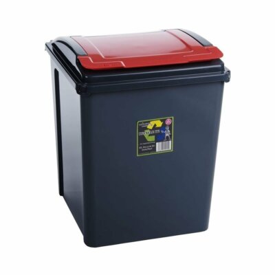 50L Rot Kunststoff Papierkorb & Deckel Mülleimer Küche Garten Abfall