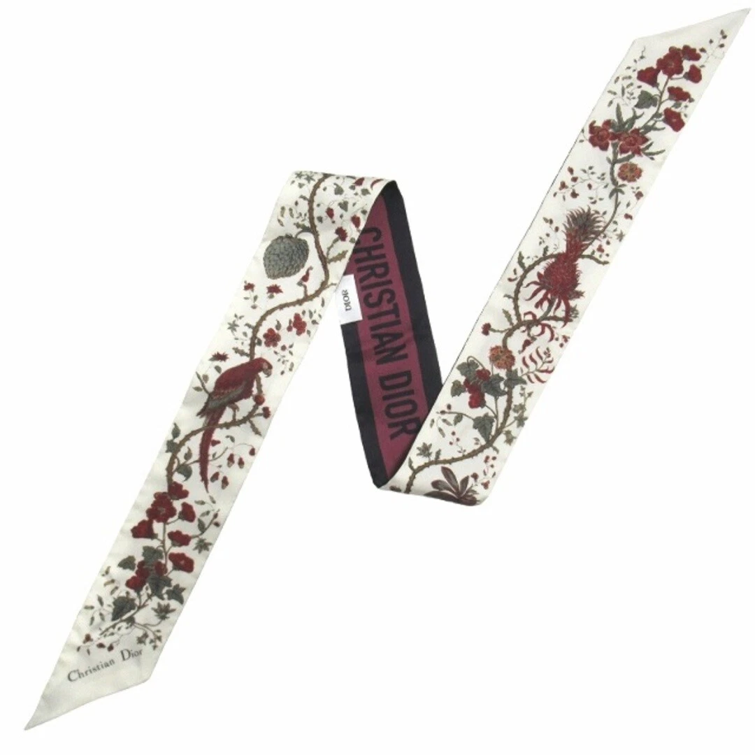 Christian Dior Mitter Ruban Foulard Soie Sergé Fleur Botanique Cheveux Oiseau Occasion 2e