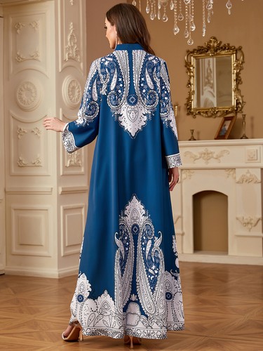 Mujeres Musulmanas Vestido Kaftan Estampado Abaya Maxi Islámico Dubai Bata Vestido de Fiesta Nuevo - Imagen 14 de 27