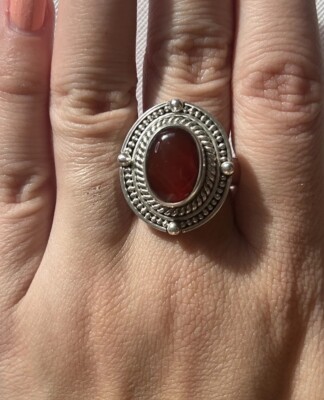 Suarti Carnelian Artisan Crafted Bali 925 Sterling Silver Ring 13.9g Sz 9.5