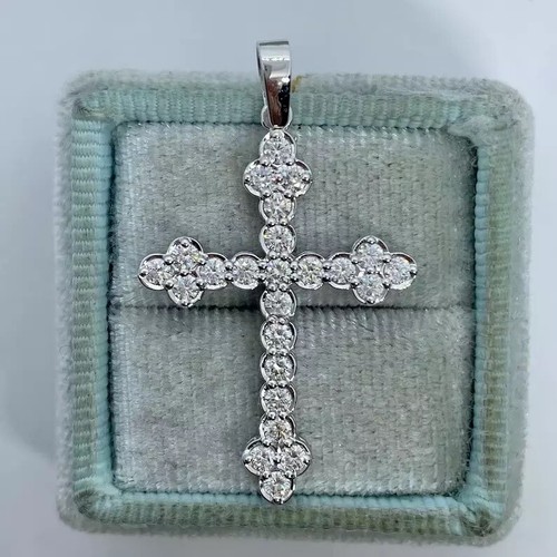 2Ct Round Cut Lab-Created Diamond Cross Pendant 14K White Gold Plated - Picture 4 of 7
