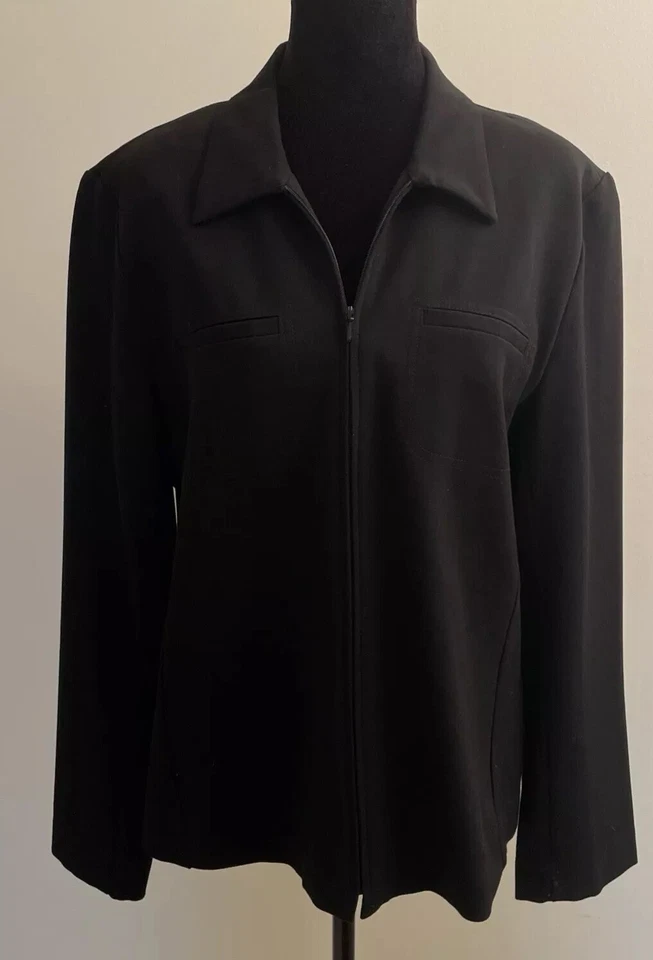 Vtg Alanni Moda Bella Women Black Jacket Size 12 Full Zip Long Sleeves 1990s - Image 3 of 4