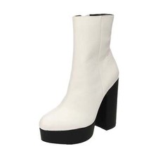 Damen Weiß Leder Stiefel Plateau High Heel Knöchel Fetisch Pole Clubbing Retro