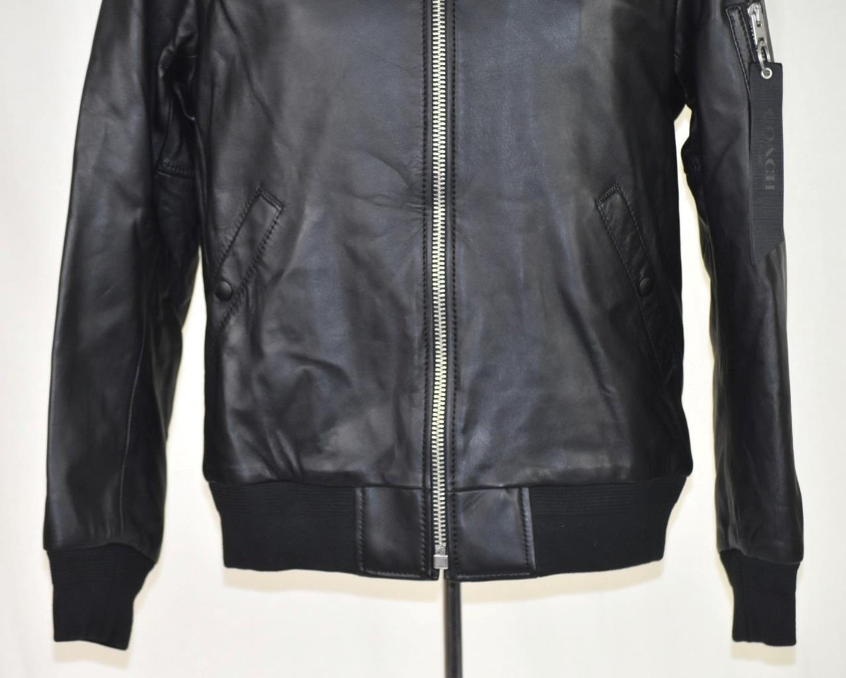 NEW $995 COACH MA-1 Black Sheep Skin Leather Bomber Biker