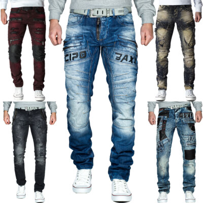Cipo & Baxx Jeans Da Uomo Regular Fit Biker Denim Con Chiusura Lampo 5 Tasche Blu Blu 42 - Foto 7