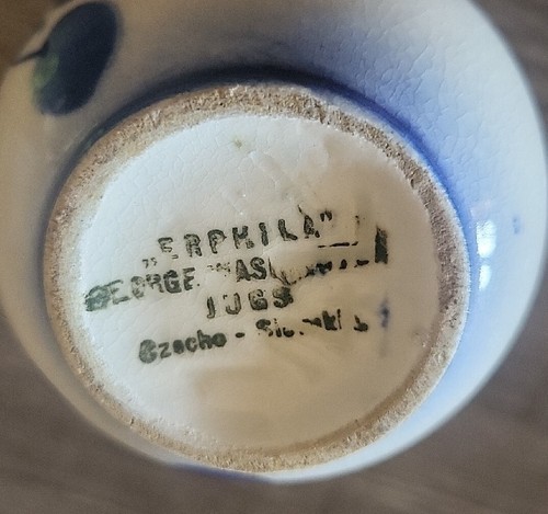 Vintage Erphila Art Pottery Creamer Blue & White 5"H Czechoslovakia #RDBX55 - Picture 6 of 8