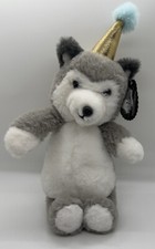 FAO Schwarz 8-10" Plush Stuffed Birthday Party Animal Husky Dog NWT Gray-White