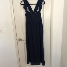 Show Me Your MuMu Navy Blue Maxi Dress LARGE Ruffle strap Back Sleeveless